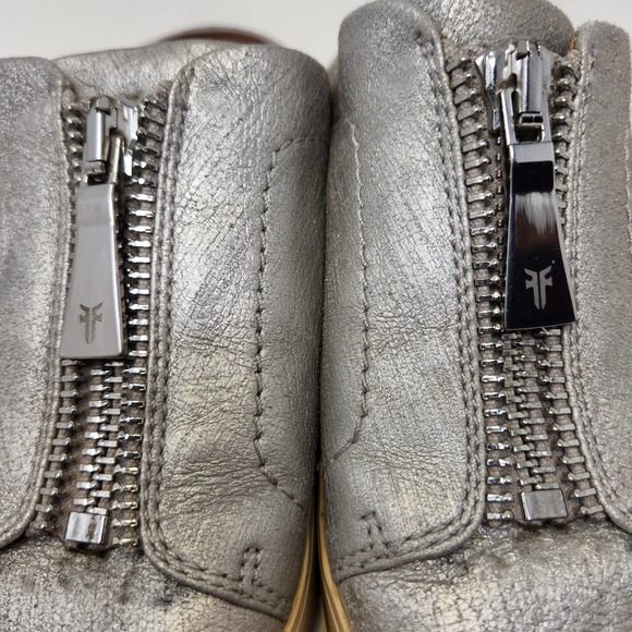 Frye Womens Lena Zip Mule Slip On Sneakers 6M Metallic Silver Leather Platform - Picture 4 of 10